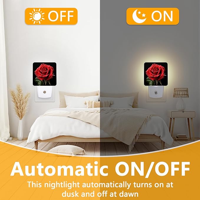 Red Rose Night Light, Plug-into Nightlight White LED Lamp, Energy Efficient Decor Desk Lamp for Bedroom Hallway Stairs Bathroom