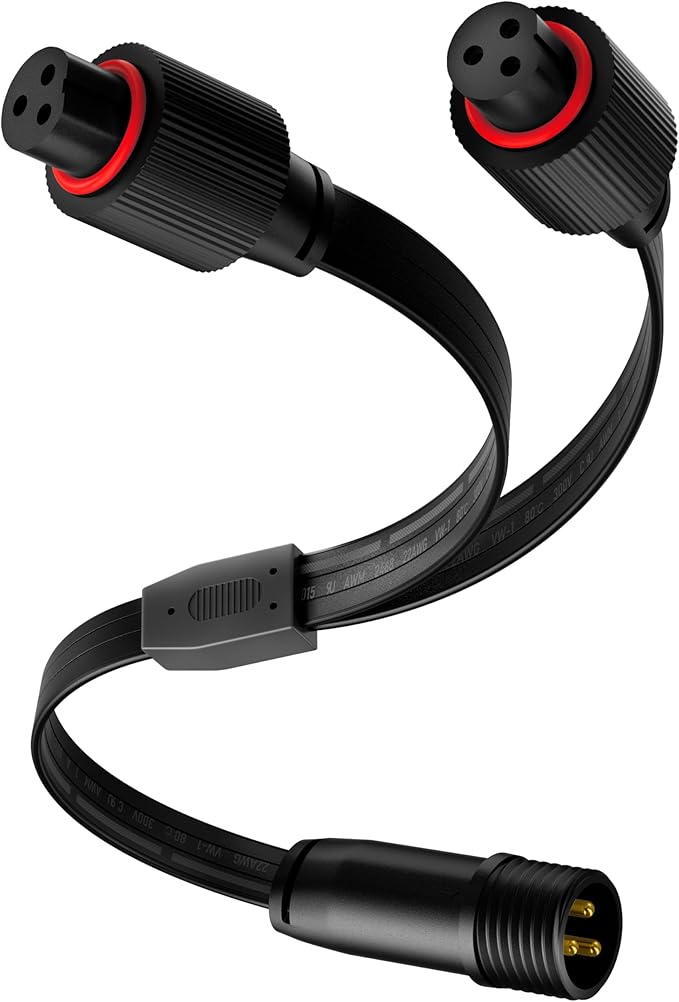 Y-Splitter for Govee Permanent Outdoor Lights, Waterproof Y-Connector Extension Cord Compatible with Govee 3Pin H705A/B/C, Expand Holiday Lighting for Christmas, New Year, 1 Male to 2 Female, Black