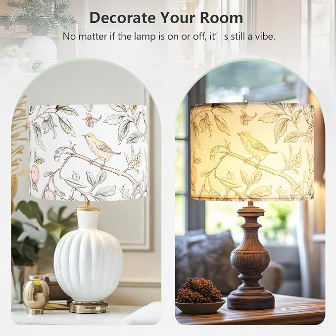 Fabric Lamp Shades Set of 2, 13Inch Medium Lamp Shades, HD Printing Bird Lamp Shade, Lamps Shades fit with Spider and Uno, Modern Farmhouse Lamp Shades for Table Lamps, Floor Lamps