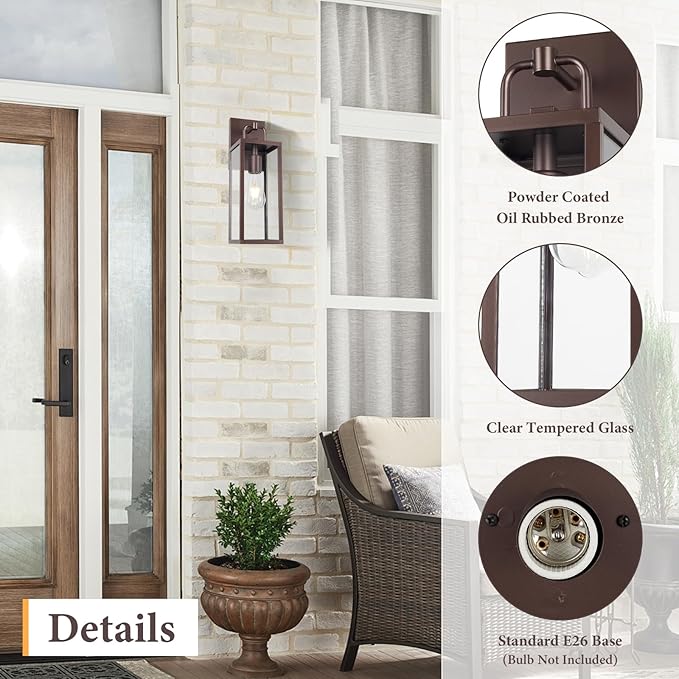Transitional Outdoor Wall Sconce Light, 16 Inch Tall Modern Exterior Wall Lighting with Clear Glass, Anti-Rust Powder Coat Bronze Outside Lantern Lamp for Front Porch Doorway Patio, 1 Pack