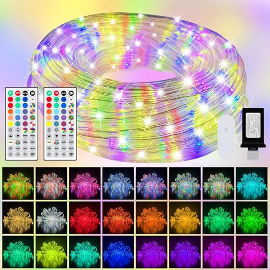 50ft Outdoor Rope Light, IP68 Waterproof 25 Color Changing String Lights with 149 Modes, Warm White & RGB LED Multicolor Twinkle Fairy Tube Lights for Indoor & Outside Railing, Balcony, Patio Decor