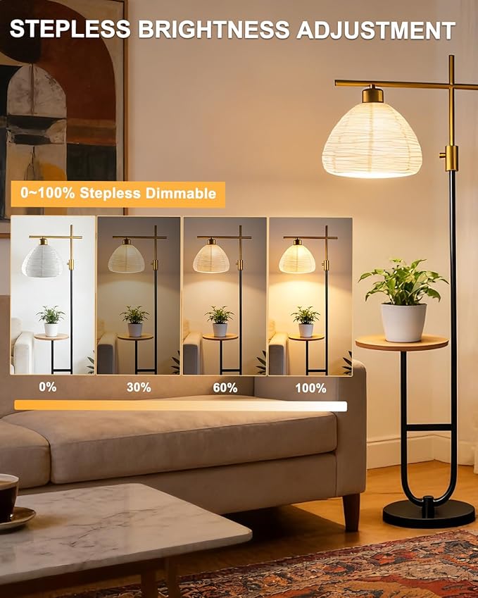 66IN Gold&Black Dimmable Floor Lamps with Storage Table, Modern Standing Tall Lamp with Milky White Lampshade, Cross-Shaped Lamp Head and U-Pole Base Style for Living Room/Bedroom