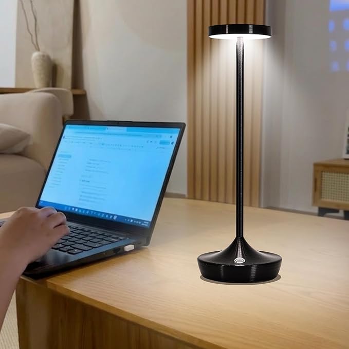Cordless Table Lamp Rechargeable - 6000mAh LED Battery Operated Table Light - Portable Touch Dimmable Outdoor Waterproof Table Lamps for Patio Restaurant Dining (2 Black)