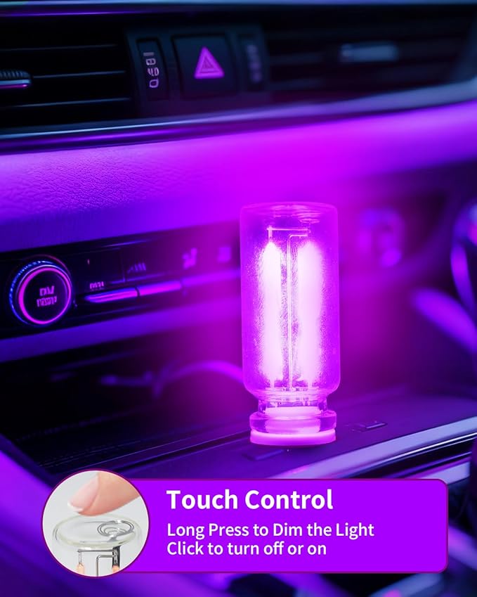 Keiurot USB Light Touch Dimmable Retro USB Led Lights for Car,Mini USB Light Bulb Ambient Lighting for Car Bedroom Party Christmas Hallway Camping,Purple 2Pack