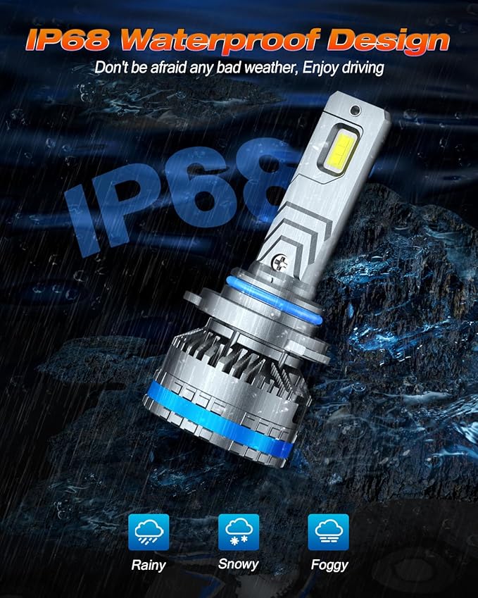 FAHREN 9006/HB4 Bulbs, 2025 Upgraded 120W 60000LM Fog Lighting Bulb with fan, 6500K Cool White IP68 tire lights Waterproof,Pack of 2