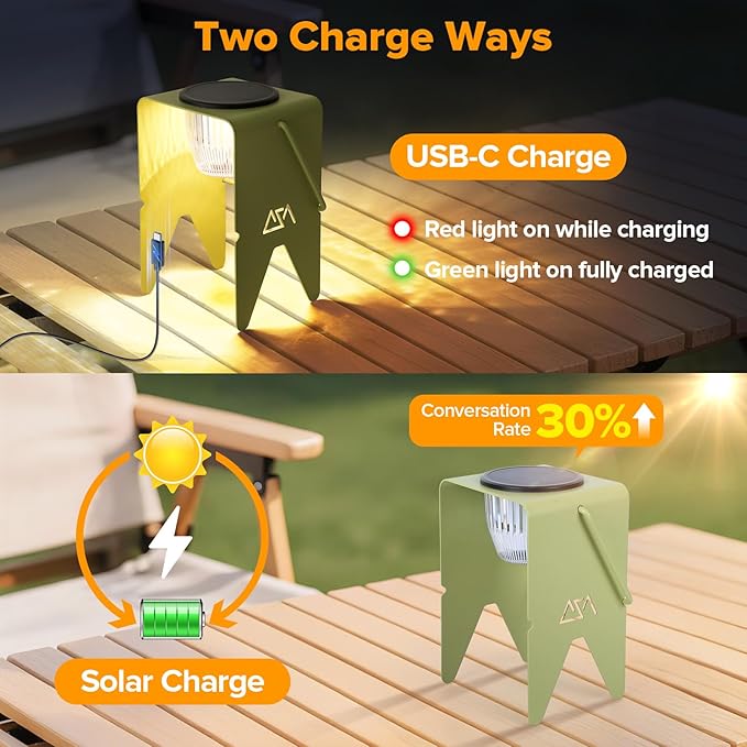 Solar Lanterns Outdoor Waterproof, Rechargeable Metal Solar Outdoor Table Lamp with 3 Brightness Modes, Portable Hanging Outdoor Lamp Cordless for Patio/Camping/Walking (Warm White Light)