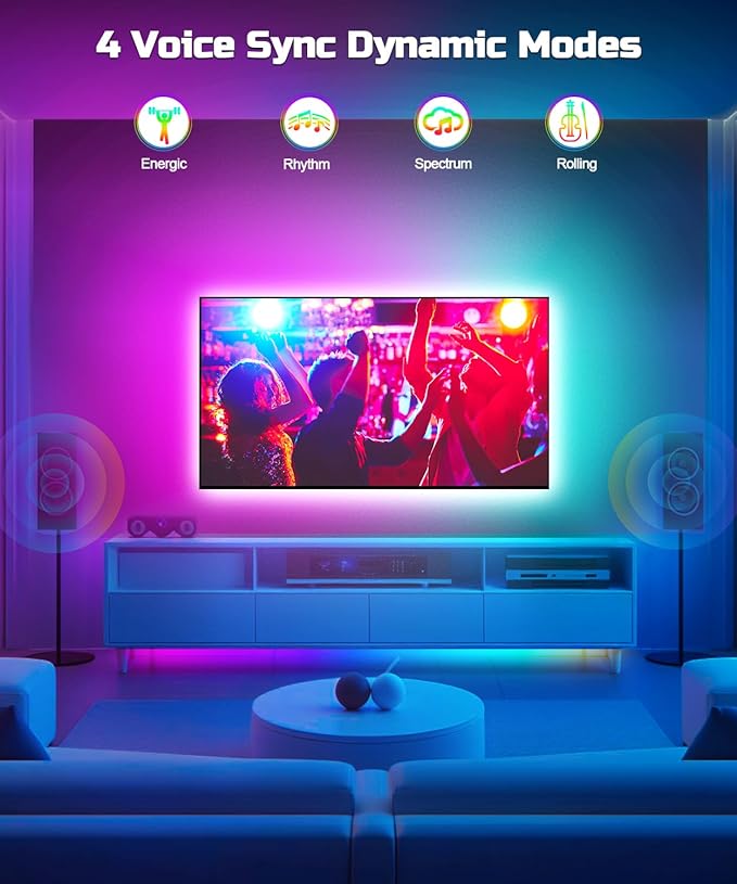 Daymeet TV Led Backlight, 23ft LED Lights for TV Behind for 75-100 inch, RGBICW Glow USB Led Light Strip for TV Lighting Color Changing Music Sync Bluetooth APP Control for Bedroom HDTV