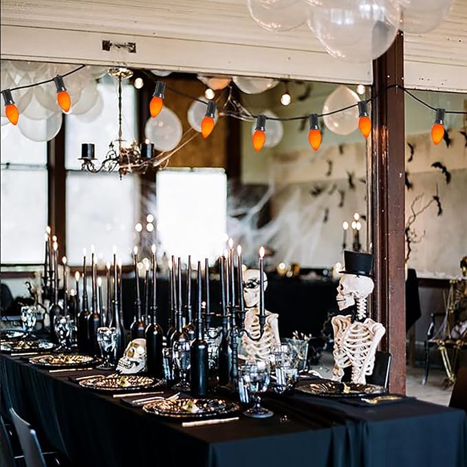 25 Pack C7 Halloween Replacement Bulbs, Ceramic Orange Christmas Light Bulbs for Indoor/Outdoor String Lights, E12/C7 Candelabra Base, 5W Incandescent Night Light Bulbs