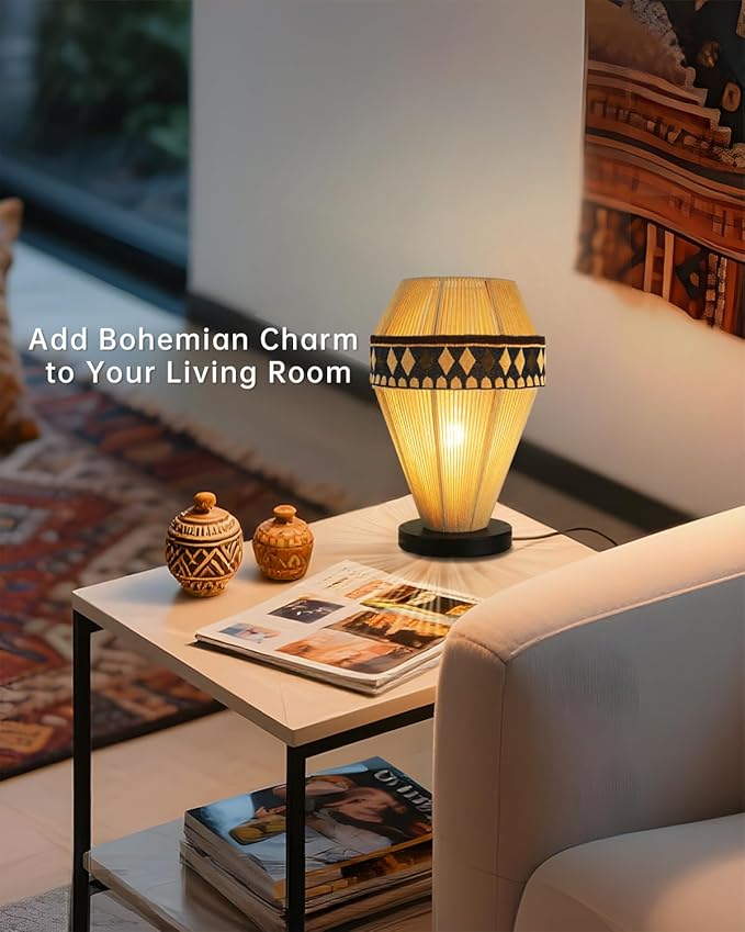 Table Lamps for Living Room - Bedside Lamps for Nightstand, Vintage Night Stand Lamp with Remote Boho Lamp for Bedroom Kids Room Living Room Office
