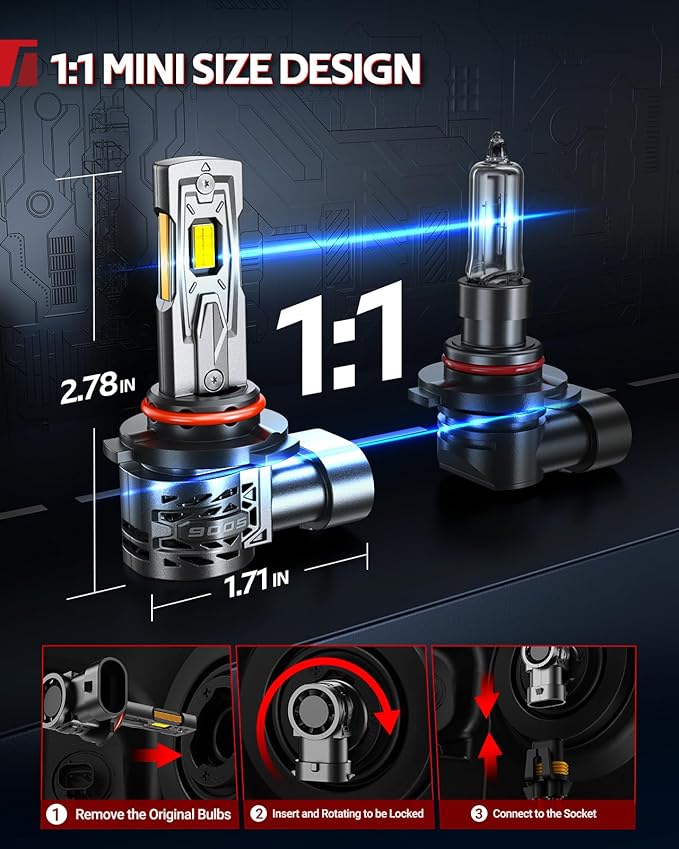 Torchbeam 2025 1000% Super Brighter 9005/HB3 Bulbs, 60,000LM, 1:1 Size, 6500K Cool White, 80000Hrs Long Life with 25000RPM Cooling Fan, 360° Adjustable Beam, 3 Min Install, Pack of 2