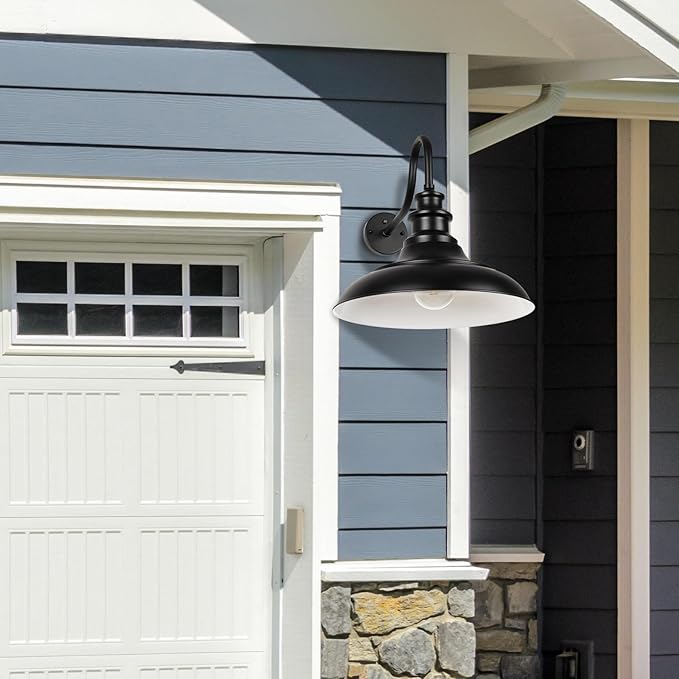 Exterior Farmhouse Gooseneck Barn Light,3PCS Dusk to Dawn Outdoor Lighting, 16 Inch Vintage Outside Garage Lights Fixtures for Patio Frontdoor Entryway Doorway, Matte Black