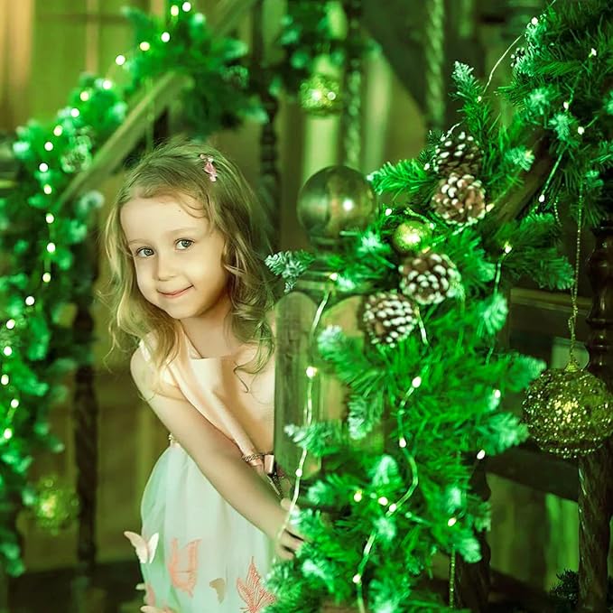 JMEXSUSS 2 Pack Green Fairy Lights Battery Operated, Total 200 LED 66ft Twinkle String Lights with Remote, 8 Modes Christmas Lights for Tree Wreath Fireplace Indoor Outdoor Halloween Xmas Decor