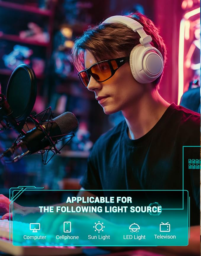TIJN Sonia Sleep Glasses for Blue & Green Light Blocking,Red Lens with Dual AR Coating,Wraparound Frame for Gaming Screen