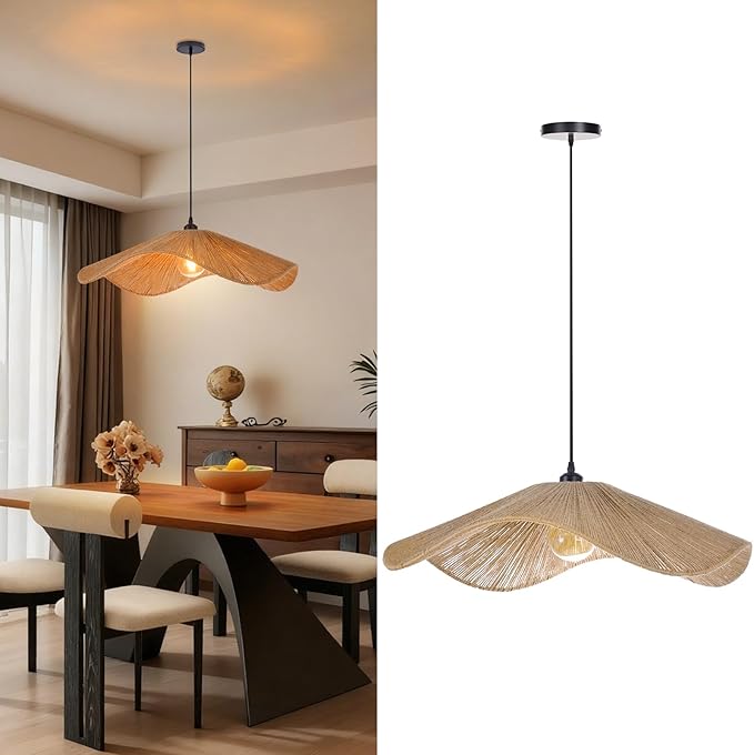 Arturesthome 25.5" Boho Twine Pendant Lamp Shade,Large Woven Hanging Lighting for Living Room Bedroom Adjustable Modern Chandelier for Kitchen Hallway