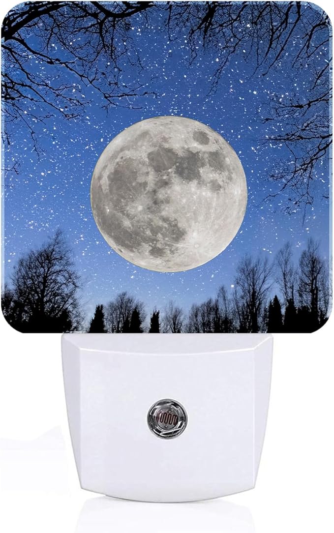 Fantasy Full Moon Night Light,Plug Into Wall for Boys Girls Bedroom Decorative Square Night Light Lamp 0.5w Sleep Friendly