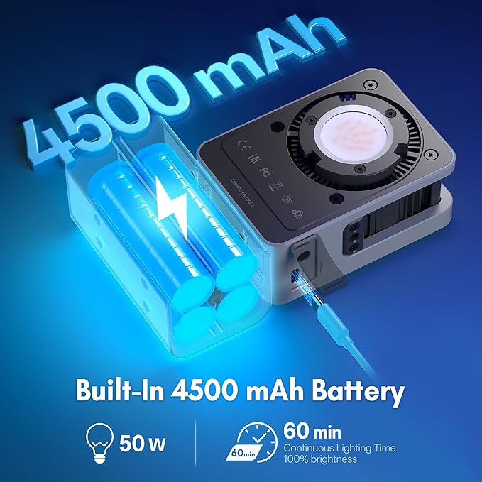 ZHIYUN CINEPEER CX50 [Official] 50W LED Video Light, 2700K-6500K Portable Camera Light, TLCI/CRI96+, APP Control with Battery, COB Continuous Output Lighting for Video & Location Shooting (Bi-Color)