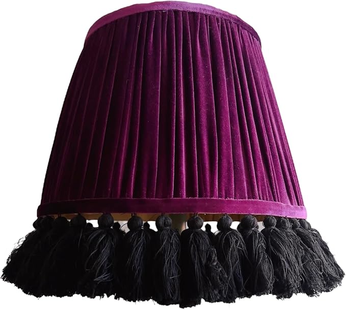 Tristan Home Round Pleated Velvet Lamp Shade with Tassels 10x14x12nches (The Height 12inch Includes Tassels) (Deep Purple Burgundy)