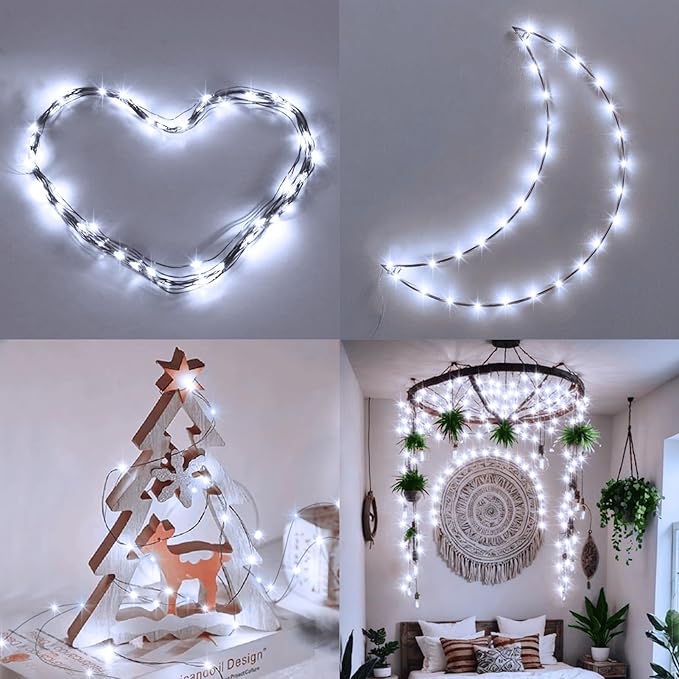 ZAIYW Battery Fairy Lights 4 Pack 16.5Ft 50LED Fairy String Lights with Remote Timer 8 Modes, Dark Green Copper Wire Waterproof Christmas Lights for Outdoor Wedding Tree DIY Decor (Cool White)