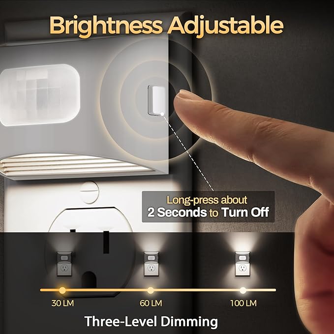 DORESshop LED Night Light[2 Pack], Night Lights Plug into Wall, 3 Mode Plug in Night Light with Motion Sensor, Dusk to Dawn Sensor, Nightlights for Adults, Bedroom, Bathroom, 5000K White Cover