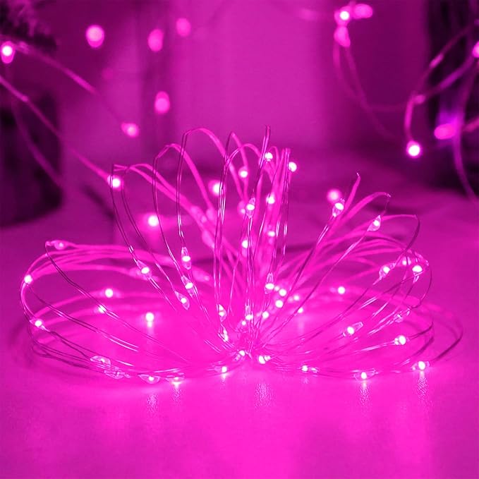 YAOZHOU Valentines Day Decorations Pink Fairy String Lights, Battery Operated with Timer, 2 Pack Total 33FT 100 Led Mini Battery Powered, Mason Jar Waterproof Firefly Christmas Lights DIY Party