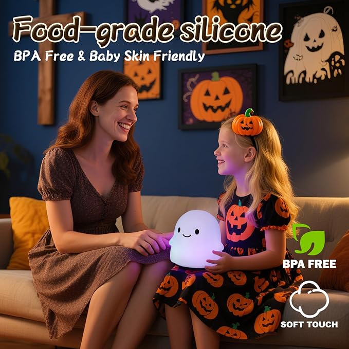 Ghost Night Light Color Changing, Cute Cloud Decor with Colors & 50Hrs, Tap Control Light Up Ghost for Kids, Rechargeable Halloween Gifts, [Women Gifts]