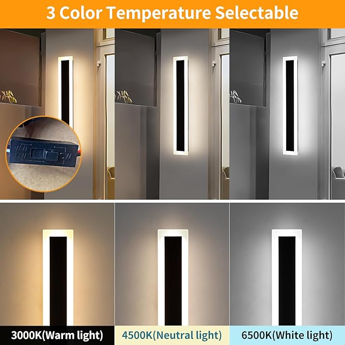 Mikeru 2Pack 47.2inch Modern Outdoor Exterior Wall Light, 3000k/4500k/6000k 3 Colors Switchable Large Outdoor Fixture Wall Mount, Ip65 Waterproof Modern Long Porch Light, Hardwired (Width: 5.5inch)