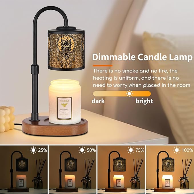 Dimmable Candle Warmer Lamp with Timer Adjustable Height for Scented Jar Candles Electric Candle Wax Melt Warmer for Home Decor Christmas Birthday Gifts for Women Mom(Butterfly + Owl)