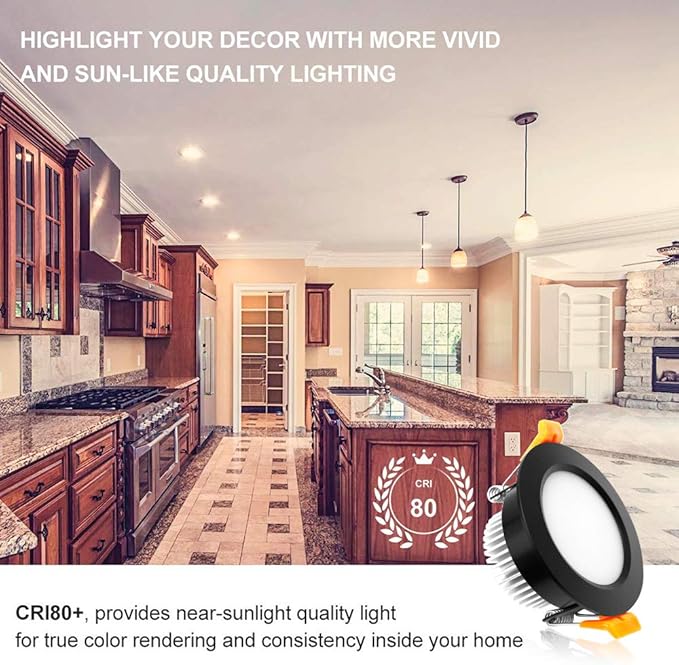 YGS-Tech 3 Inch LED Recessed Lighting, Dimmable Downlight 5W(40W Halogen Equivalent), CRI80, 2700K Ultra Warm White, Ceiling Light with LED Driver(1 Pack)