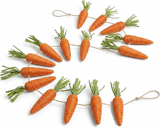 10 FT Artificial Easter Carrot Garland with 15 Carrot Ornaments - Easter Decoration Hanging Banner for Mantel Fireplace Home Kitchen Party Decor