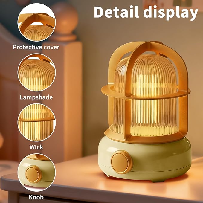 Cute Camping Lantern with Adjustable Dimming & USB-C Charging, Desk Decor for Bedroom, Indoor Outdoor Adventures & Emergency Use Gift, Retro Atmosphere Lamp for Bar (Yellow)