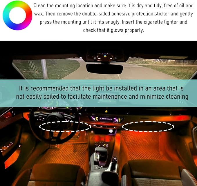 Car LED Strip Light, 24 LED Interior Under Dash Atmosphere Lights with Cigarette Lighter, Vehicle Decor Lamp Ambient Night Light Strip Lighting, Universal Car Accessories (Orange)