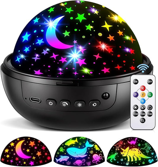 COOLNIGHT Night Light for Kids, 93 Lighting+3 Films Kids Night Light Projector, Remote+Dimmable Star Projector,360°Slient Ceiling Stars Glow in The Dark for Sleep, Boys Christmas Gifts for Grandkids