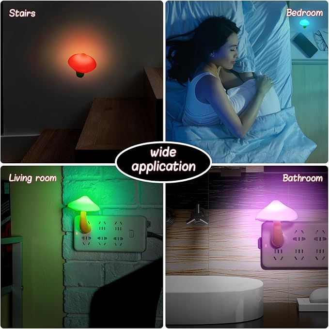 Mudder 8 Pack Mushroom Night Light Plug in 7 Color Changing LED Mushroom Nightlight Lamp Cute Light Sensor Wall Lamps for Adults Gifts