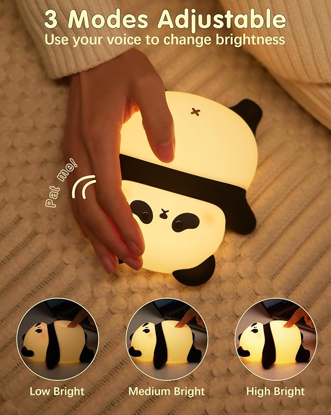 Voice Control Panda Night Light, 6 Colors 30-Minute Timer, Cute Animal Silicone Nursery Night Light Rechargeable Table Lamp Bedside Lamp with Touch Sensor for Baby Holiday Gift for Boys & Girls