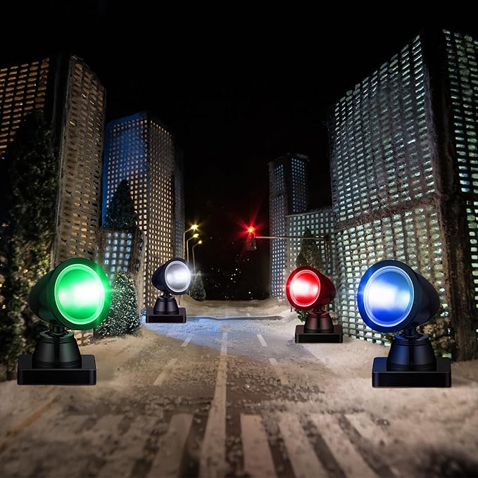 Kingdder 4 in 1 Accessories for Villages Building Light Christmas Village Collection Round Spotlights Battery Operated LED Light with Switch for Christmas Landscape(Multicolored,4 Pcs)