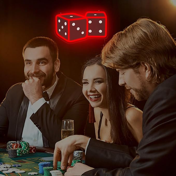 Dice Neon Sign – 14.57″ × 9.45″ Adjustable Brightness Neon Signs for Wall Decor – Red LED Wall Light for Bedroom, Bar, Game Room, and Home Decoration
