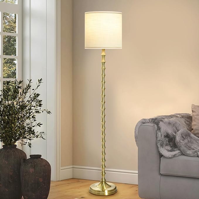 64.5''Gold Floor Lamp, Modern Tall Standing Lamp with Gold Finish and White Lampshade for Living Room, Bedroom, Office, Dining Room, Corner Lighting