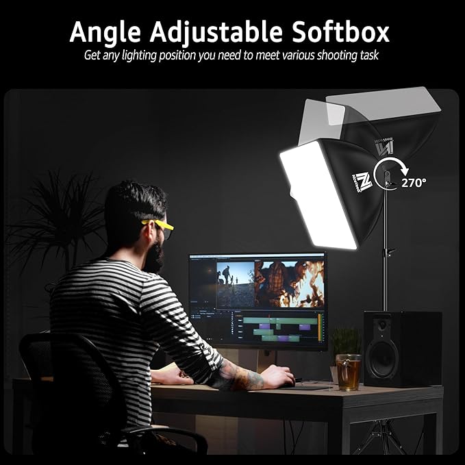 Softbox Lighting Kit, NiceVeedi 2-Pack 16'' x 16'' Softbox Photography Lighting Kit with 63” Tripod Stand & 5400K 450W Equivalent LED Bulb, Continuous Lighting for Photography/Video Record