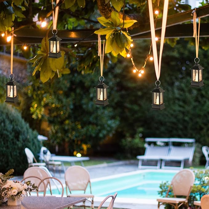 Black Lanterns Decorative Indoor: 24 Pcs Mini Lanterns for Wedding Table Centerpieces Battery Powered Small Led Lights for Party Bulk