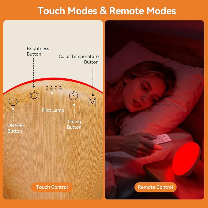 LASTAR 10000 Lux Sun Lamp, 670nm Red Night Light with 5 Color Temperatures, 5 Brightness Levels, 4 Timer Settings, Smart Touch & Remote Control