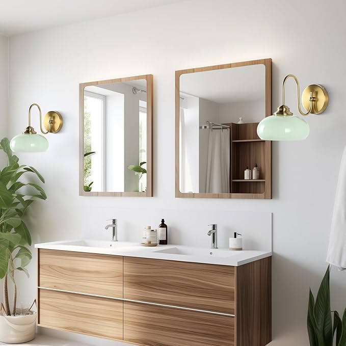 KCO Lighting Vintage Green Wall Sconces Light Set of Two Gold Globe Wall Sconce Mid Century Modern Bathroom Vanity Light Fixture Brass Indoor Wall Sconce Light Fixture (2 Pack)