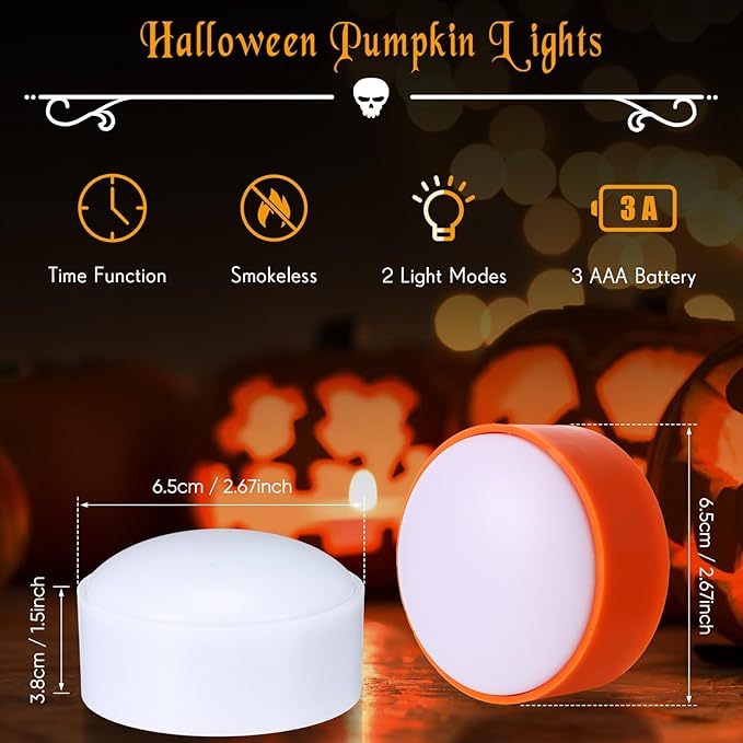 Riakrum 6 Pieces Remote Timer LED Lights with Remote LED Pumpkin Lights Battery Operated Lantern Bright Flameless Candle(White, Orange, Purple)