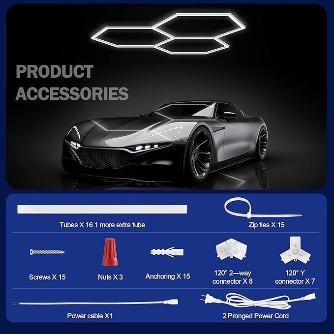 MODERN Hexagon LED Garage Light, 3 Level Dimming 105W 12600LM 65000K Daylight White LED Car Garage Light, 3 Hexagonal Grids for Garage, Shopping Mall, Workshop and Car Detailing etc.