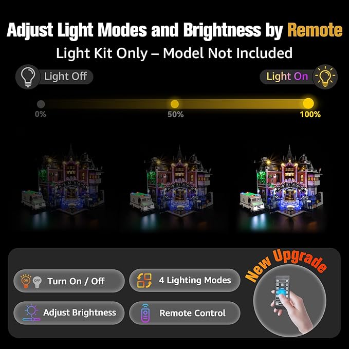 BrickSoul Advanced RC Light Kit for Lego Arkham Asylum 76300 Building Set | Upgraded Wireless ON/Off & Dimming & Zonal Lighting with Hidden Cable Tech | Easy Install (76300 Set NOT Included)