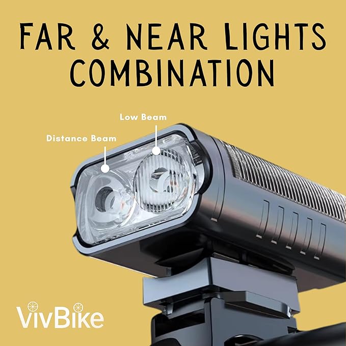 VivBike Rechargeable Bicycle Lights Bright LED Headlight and Taillight, USB Rechargeable, Waterproof, Easy Mount | A HerTime2 Brand