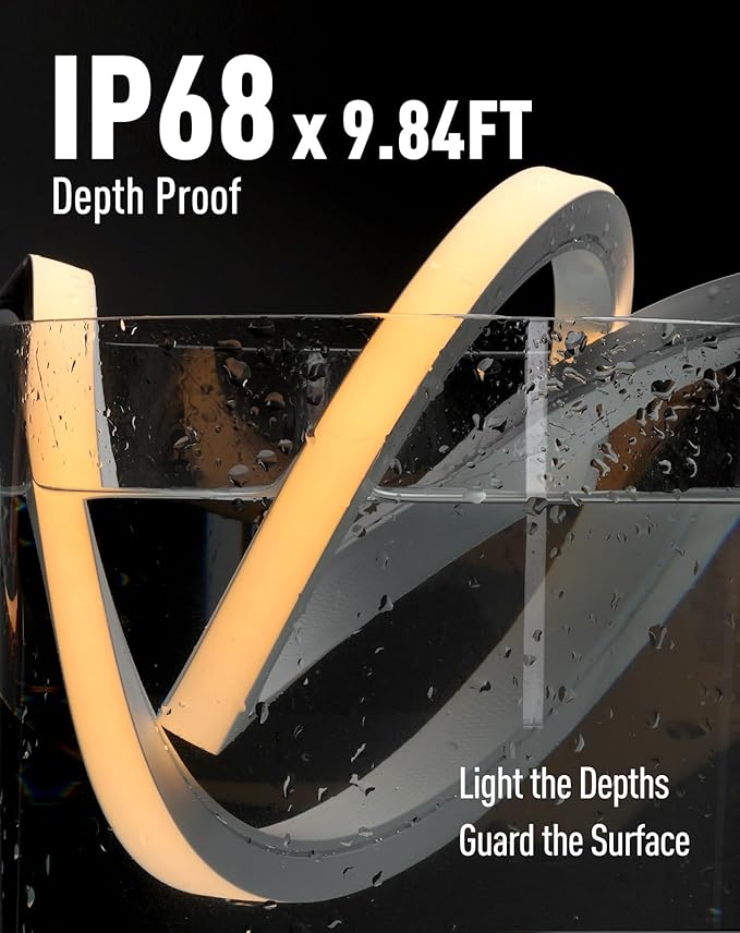Shine Decor IP68 Waterproof LED Strip Light, 24V Pool Rated Submersible Silicone Neon, Underwater Outdoor LED Rope Light for Pool Fountain Waterfall Bathtub, 16x16mm, Warm White, 13.12FT