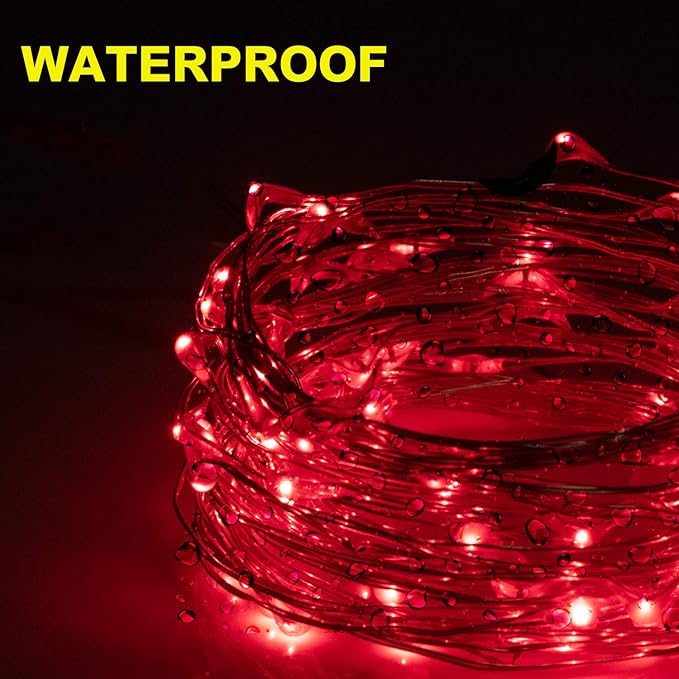 ITART Micro LED String Lights Battery Powered 8 Pack Red Mini Fairy Light 20 LED 6ft Ultra Thin Silver Wire Rope Lights for Craft DIY 4th of July Clothes Costume Wreath Display