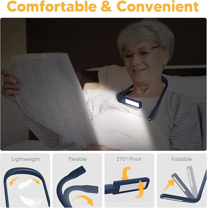 Book Light For Reading In Bed Neck Light Rechargeable Lamp For Reading Camping Working, Mothers Day Gifts for Mom Book Lovers Trending Gifts For Men Women Adults Teens Readers Bible Study Supplies