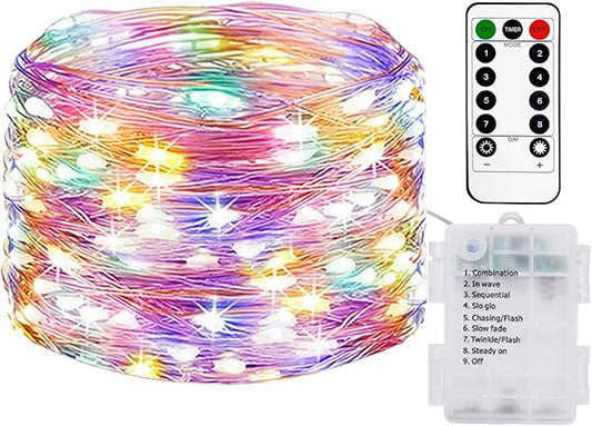 litogo 33 FT 100 LED Colored Fairy Lights Battery Operated with Remote and Timer, IP65 Waterproof Twinkle Lights Battery Powered 8 Mode Multicolor String Light for Outdoor Indoor Christmas Decor