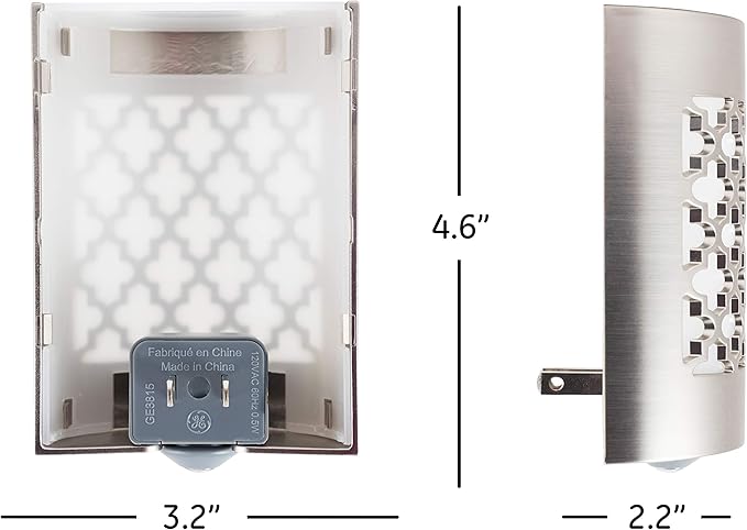 GE CoverLite LED Night Light, Plug-in, Dusk to Dawn Sensor, Home Decor, LED Lights for Bedroom, Bathroom, Kitchen, Hallway, 2 Pack, 46815, Brushed Nickel | Moroccan